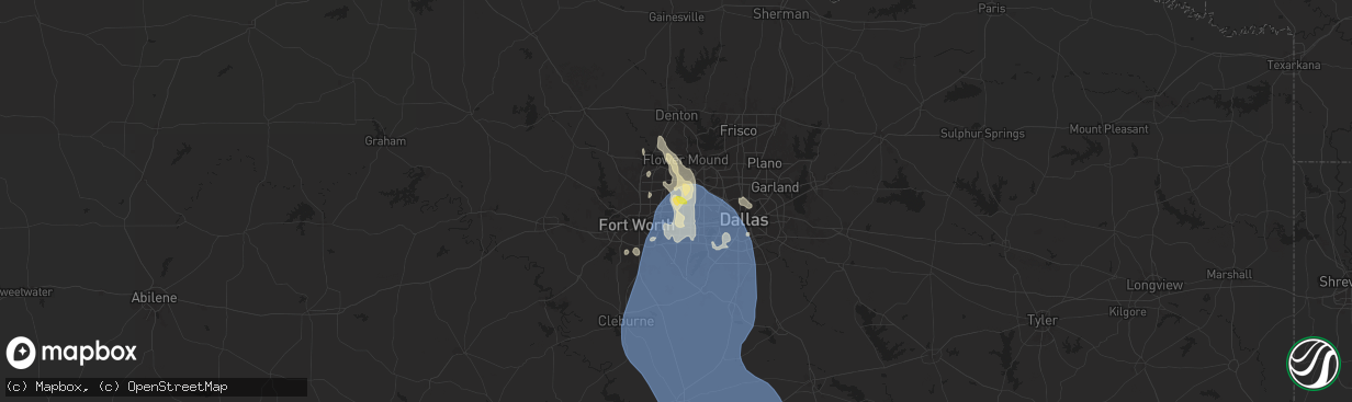 Hail map in Bedford, TX on August 3, 2025