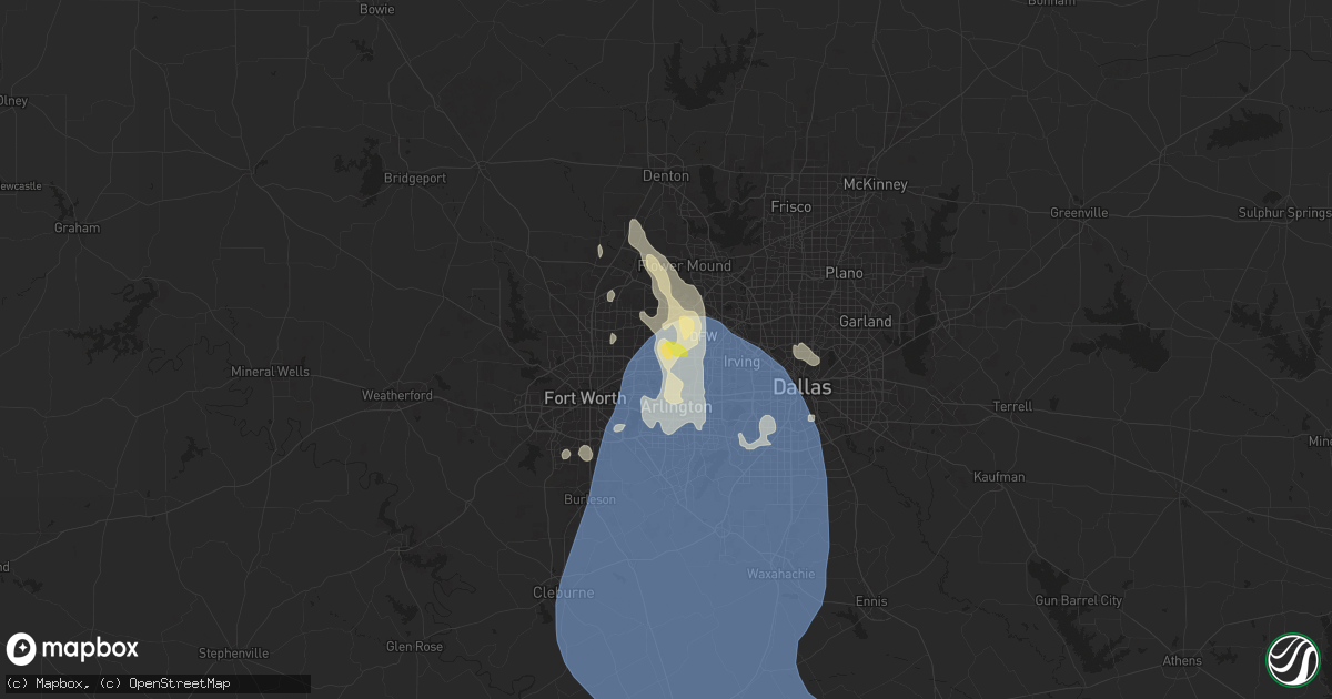 Hail map in Bedford, TX on August 3, 2025
