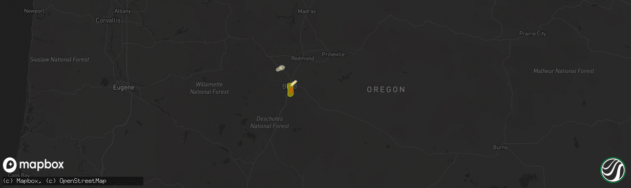 Hail map in Bend, OR on August 3, 2025