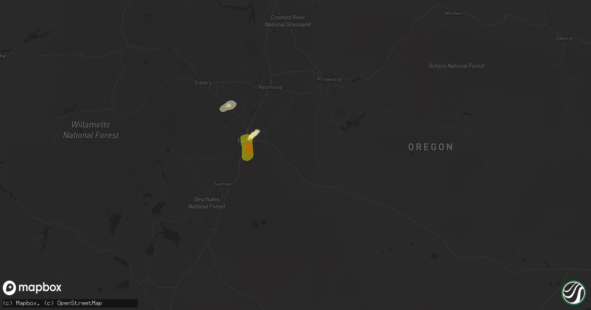 Hail map in Bend, OR on August 3, 2025