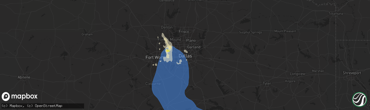 Hail map in Dallas, TX on August 3, 2025
