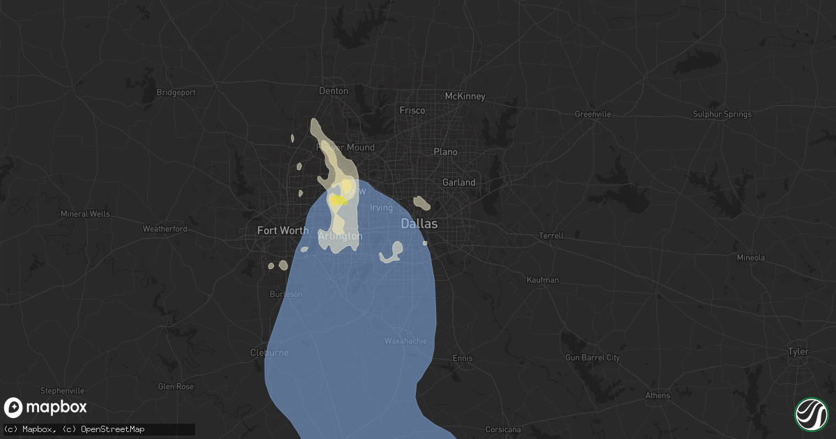 Hail map in Dallas, TX on August 3, 2025