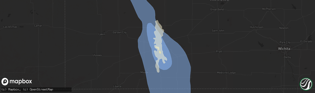 Hail map in Dodge City, KS on August 3, 2025