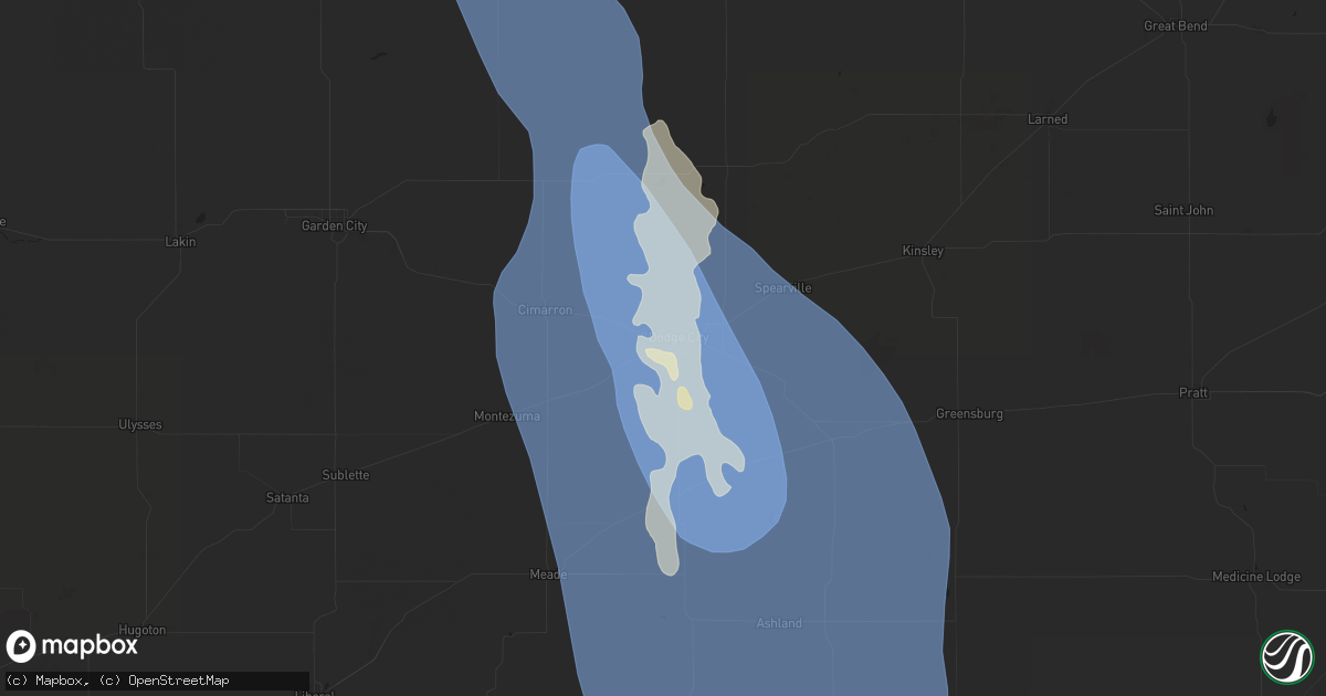 Hail map in Dodge City, KS on August 3, 2025