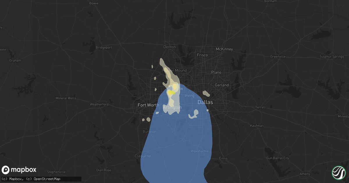 Hail map in Euless, TX on August 3, 2025