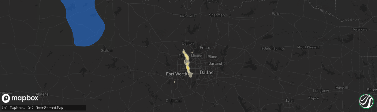 Hail map in Flower Mound, TX on August 3, 2025