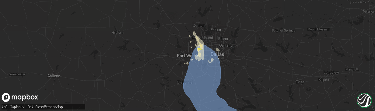 Hail map in Fort Worth, TX on August 3, 2025
