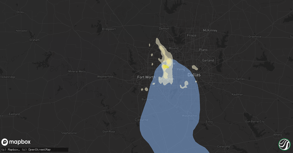 Hail map in Fort Worth, TX on August 3, 2025