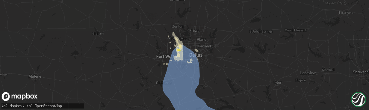 Hail map in Grand Prairie, TX on August 3, 2025