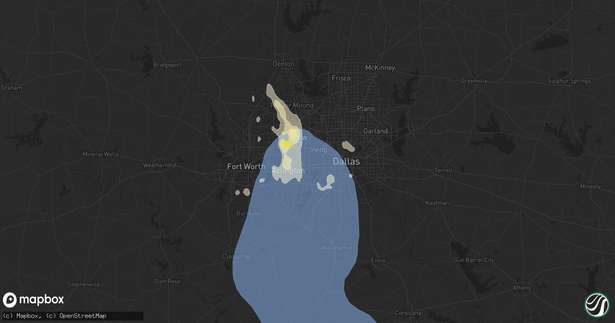 Hail map in Grand Prairie, TX on August 3, 2025