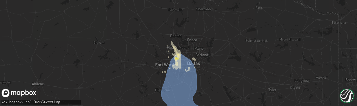 Hail map in Grapevine, TX on August 3, 2025