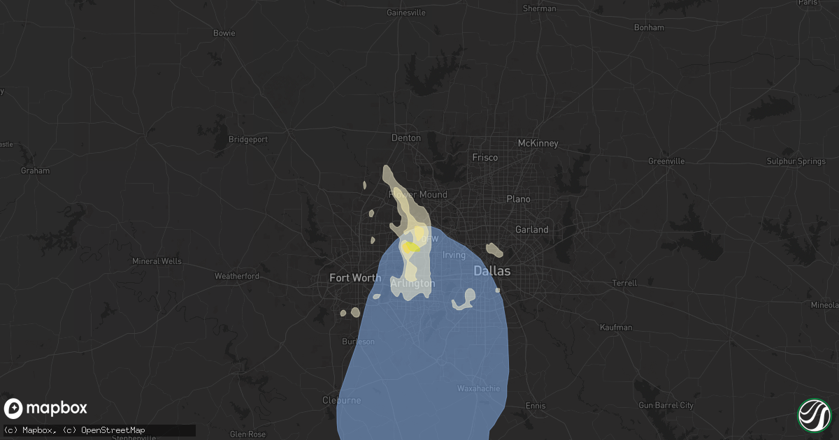 Hail map in Grapevine, TX on August 3, 2025