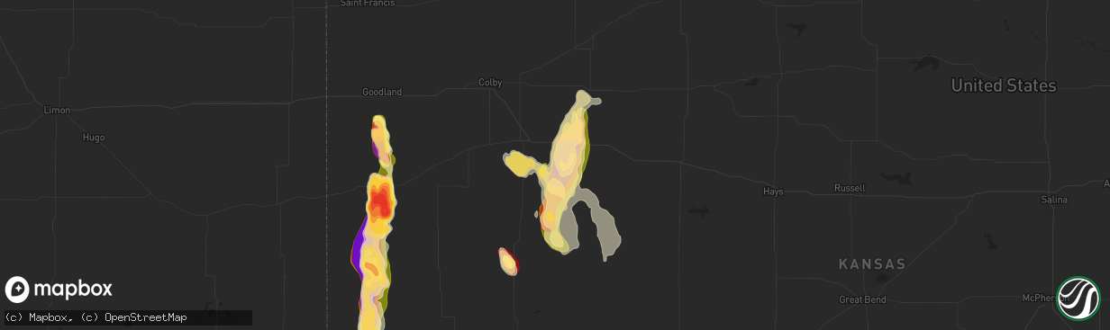 Hail map in Grinnell, KS on August 3, 2025