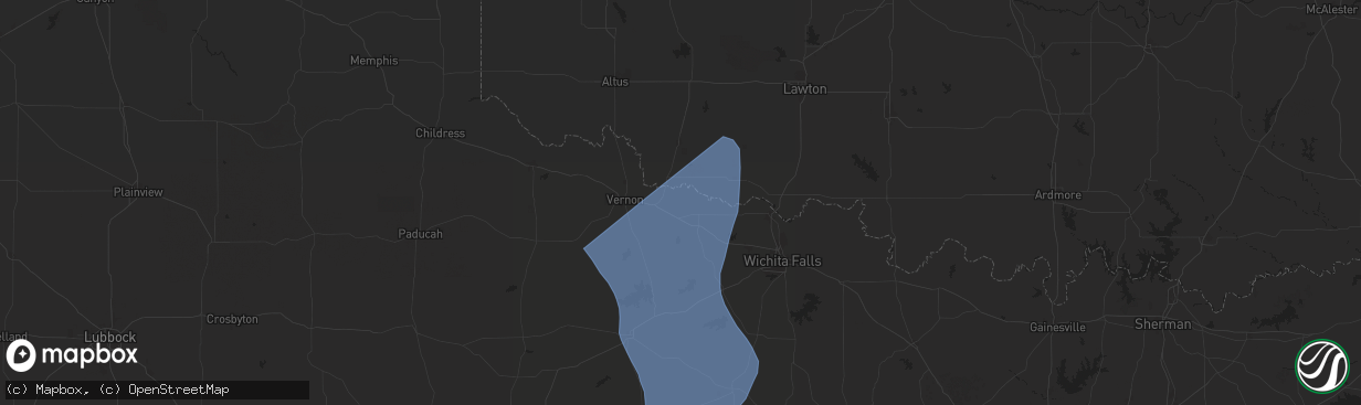 Hail map in Harrold, TX on August 3, 2025
