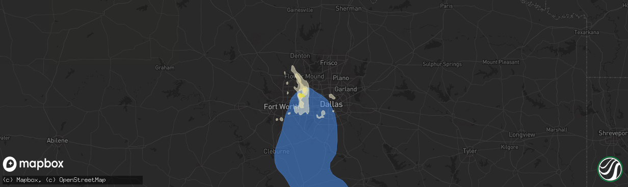 Hail map in Irving, TX on August 3, 2025