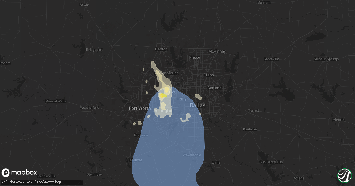 Hail map in Irving, TX on August 3, 2025