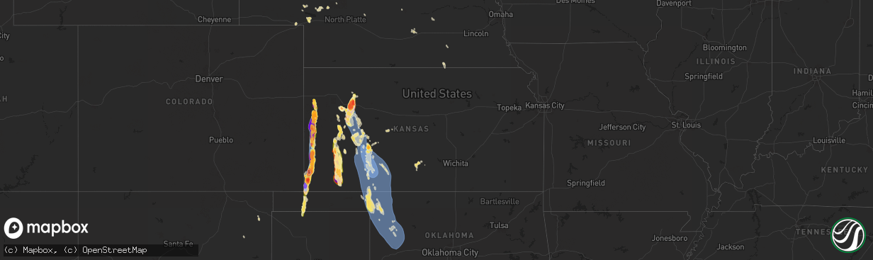 Hail map in Kansas on August 3, 2025