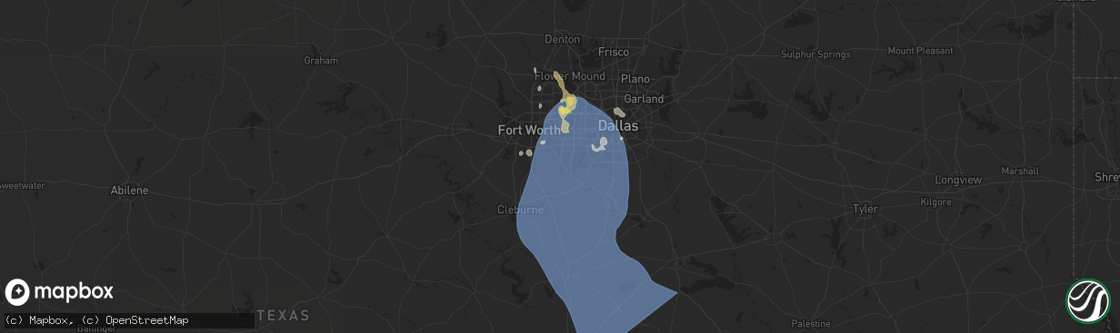 Hail map in Mansfield, TX on August 3, 2025