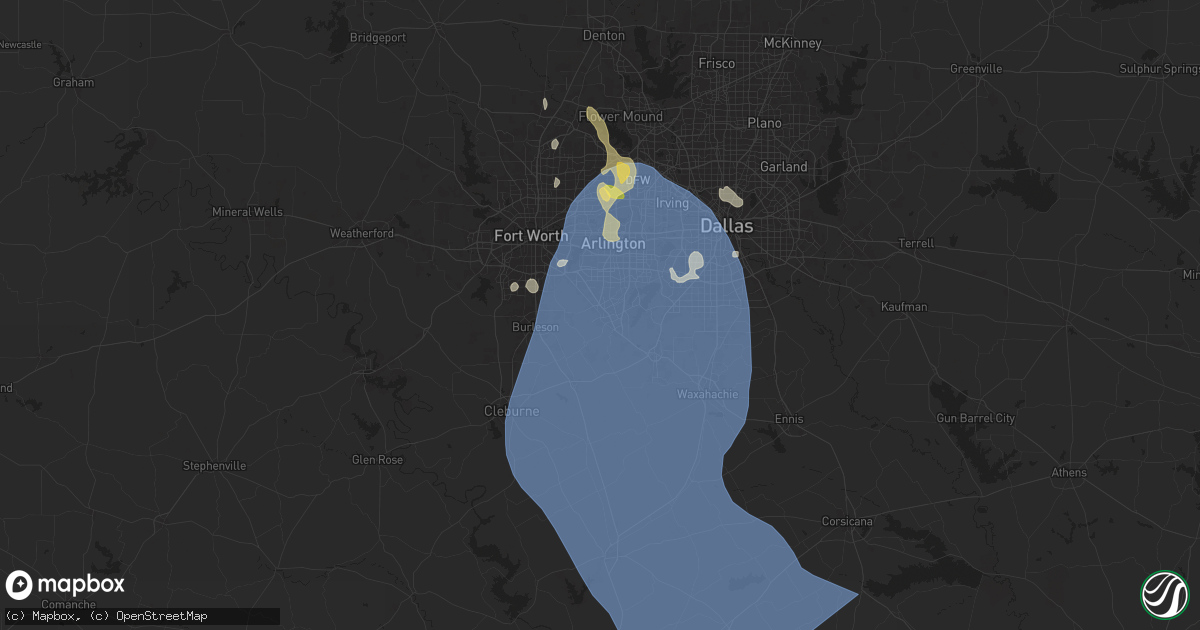 Hail map in Mansfield, TX on August 3, 2025