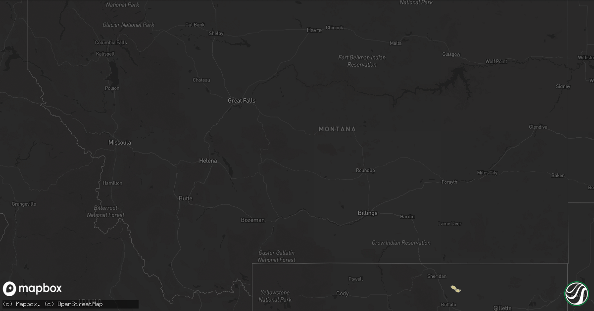 Hail map in Montana on August 3, 2025