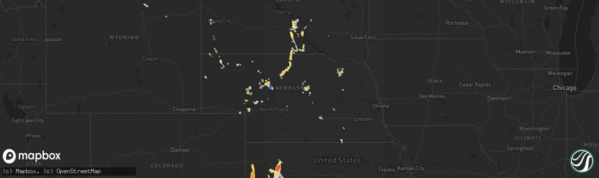 Hail map in Nebraska on August 3, 2025