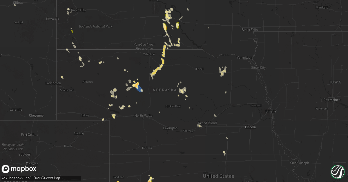 Hail map in Nebraska on August 3, 2025