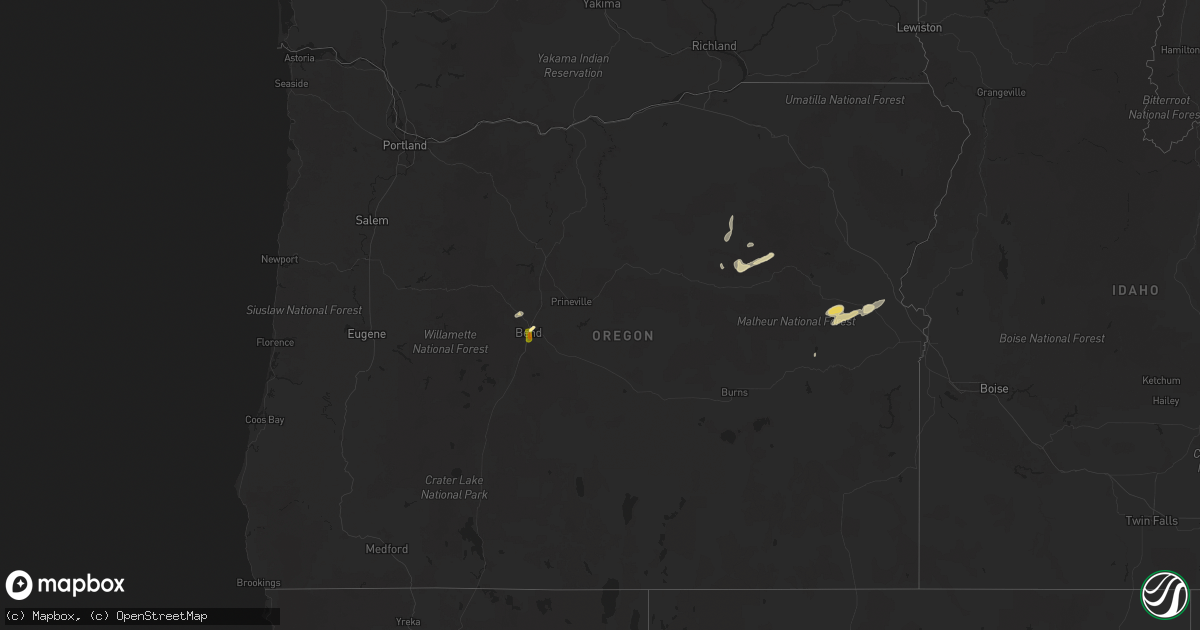 Hail map in Oregon on August 3, 2025