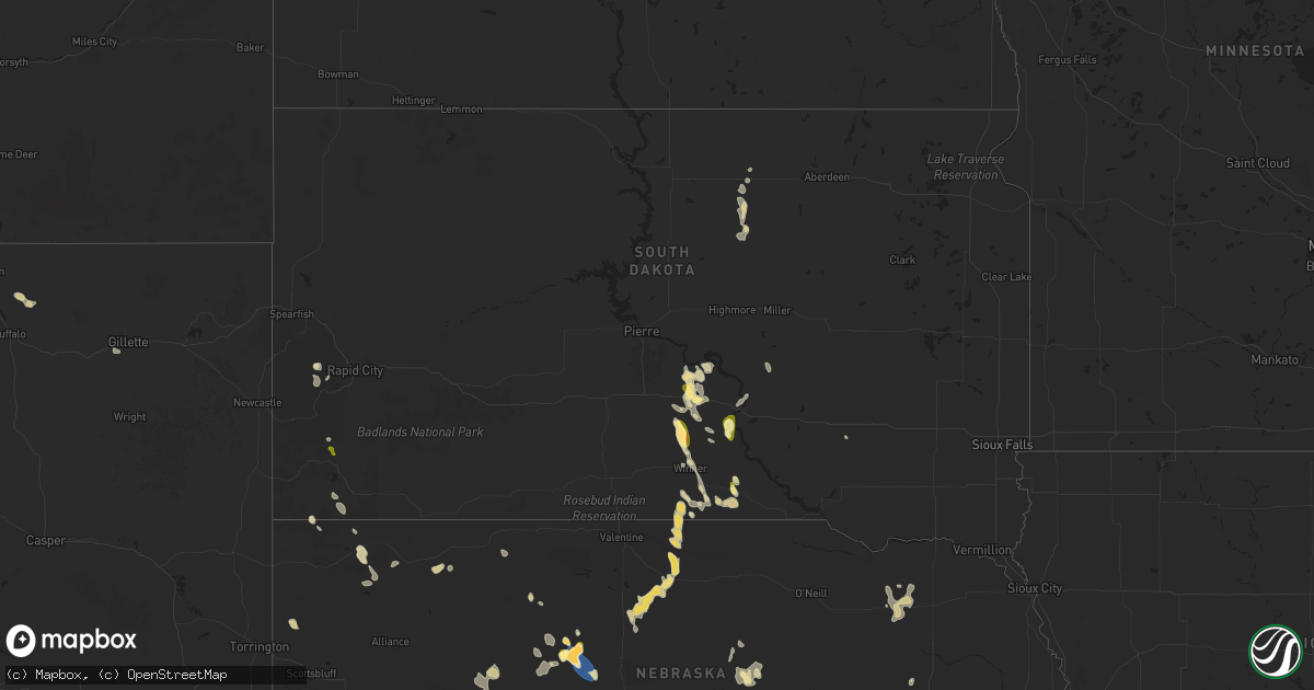 Hail map in South Dakota on August 3, 2025