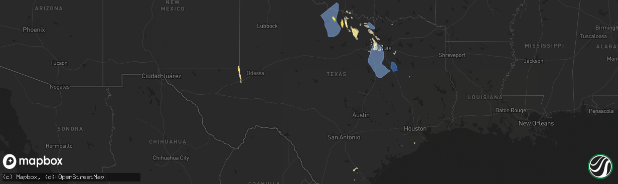 Hail map in Texas on August 3, 2025