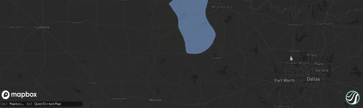 Hail map in Throckmorton, TX on August 3, 2025