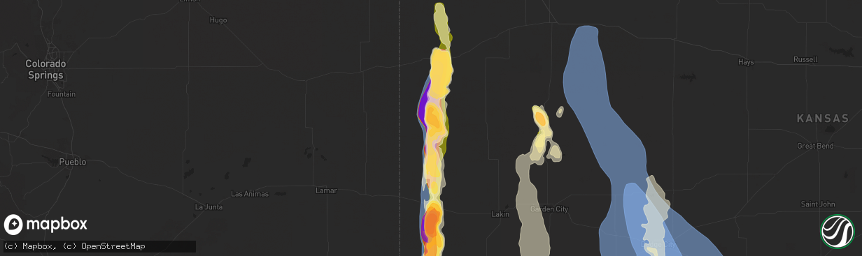 Hail map in Tribune, KS on August 3, 2025