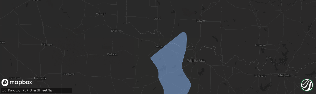 Hail map in Vernon, TX on August 3, 2025