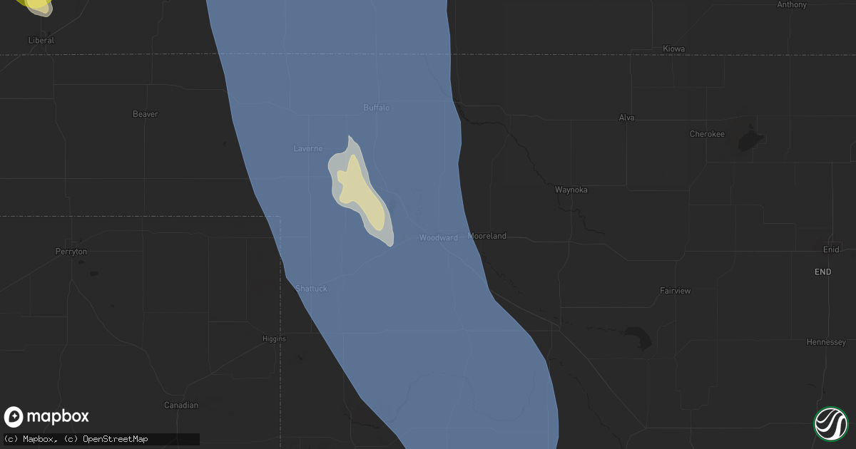 Hail map in Woodward, OK on August 3, 2025
