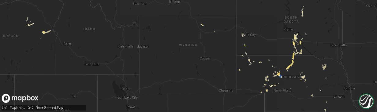 Hail map in Wyoming on August 3, 2025