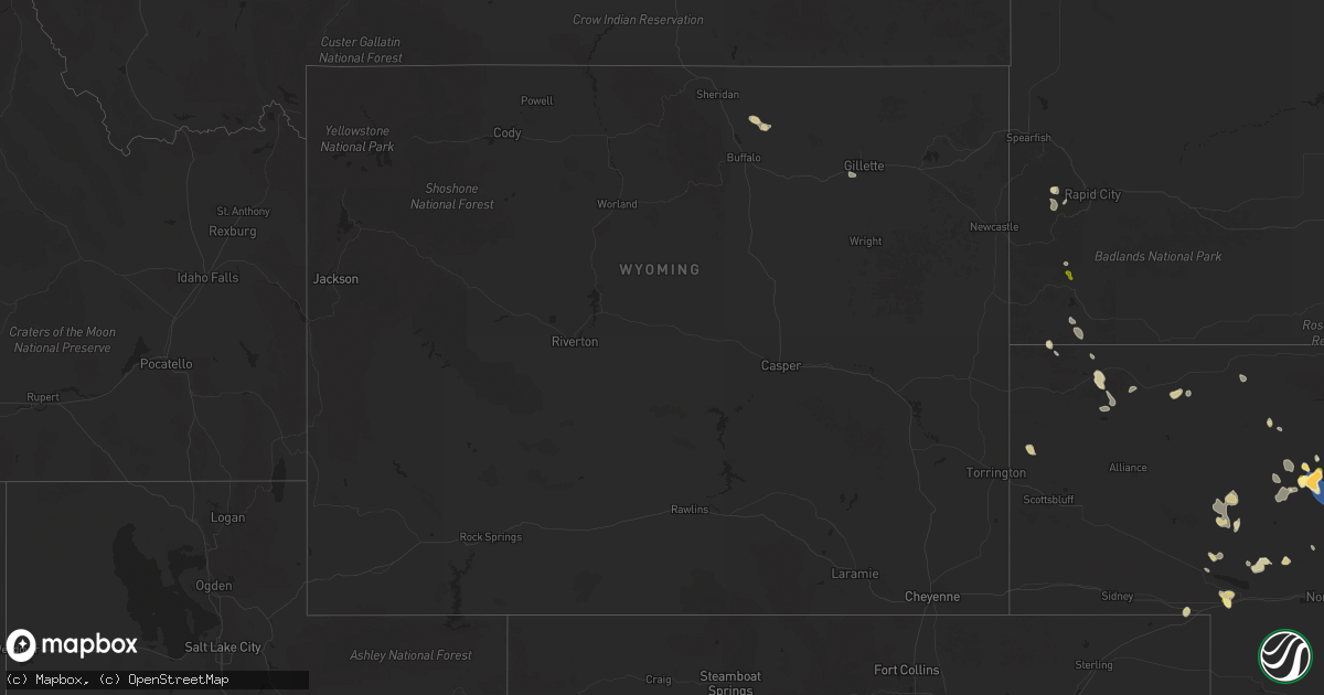 Hail map in Wyoming on August 3, 2025
