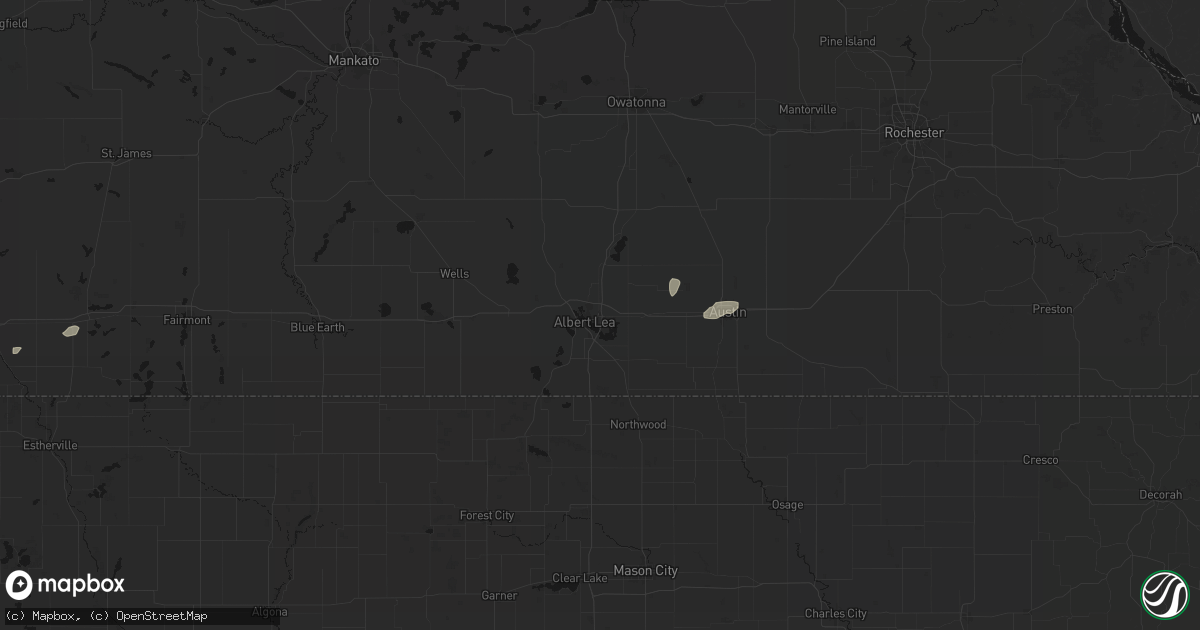 Hail map in Albert Lea, MN on August 3, 2026