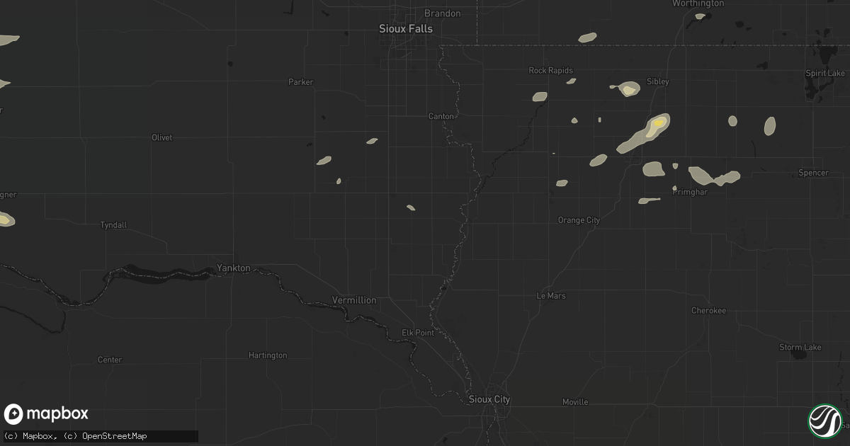 Hail map in Alcester, SD on August 3, 2026