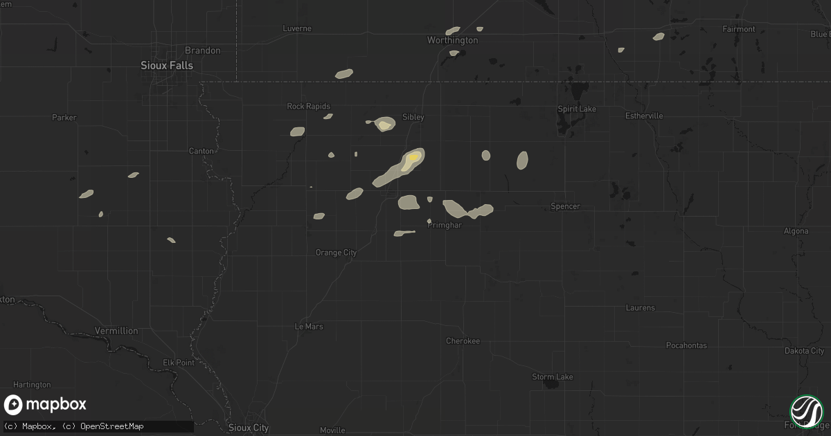 Hail map in Archer, IA on August 3, 2026