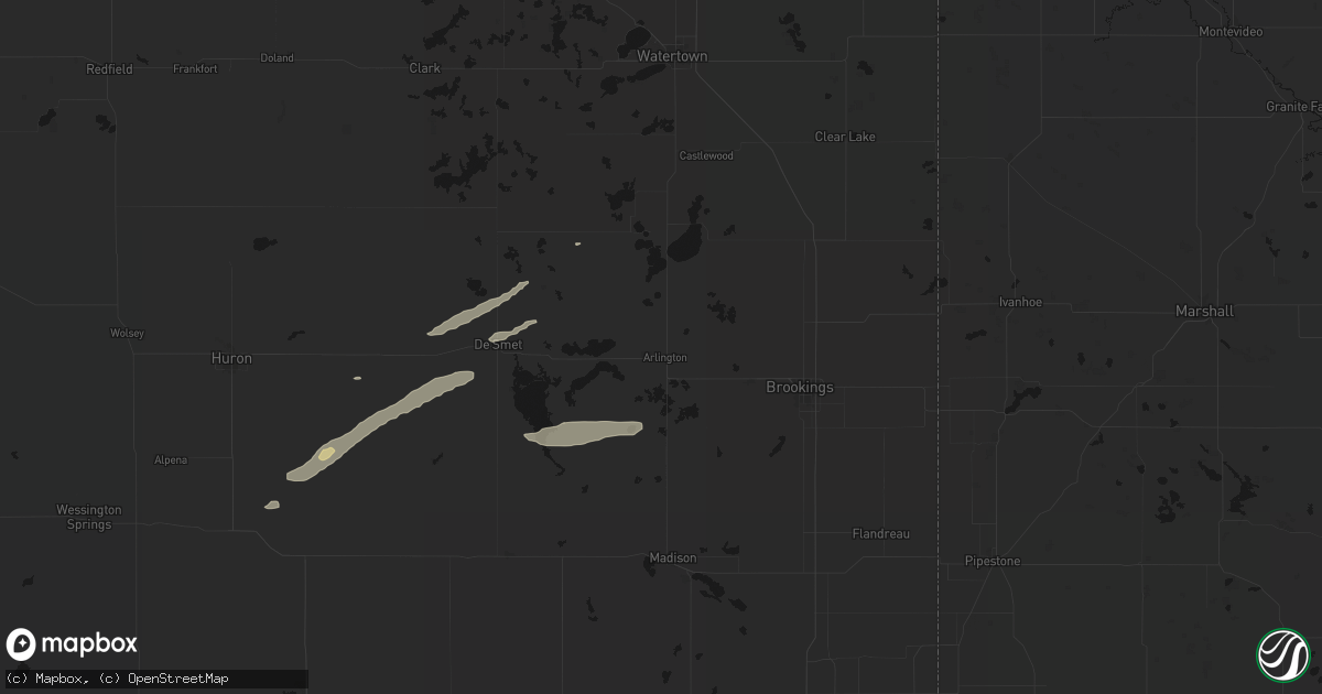 Hail map in Arlington, SD on August 3, 2026
