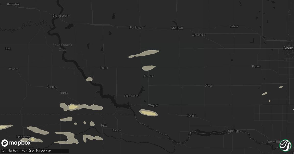 Hail map in Armour, SD on August 3, 2026