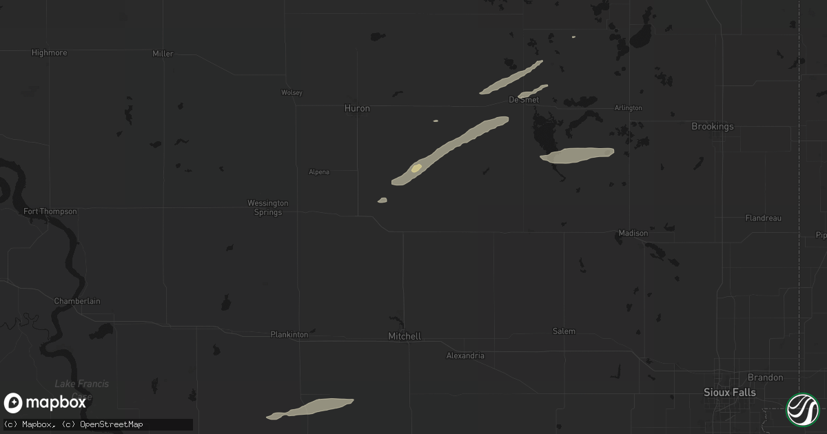 Hail map in Artesian, SD on August 3, 2026