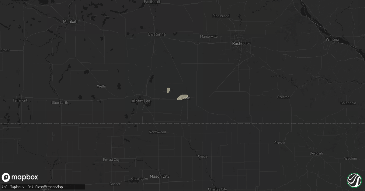 Hail map in Austin, MN on August 3, 2026
