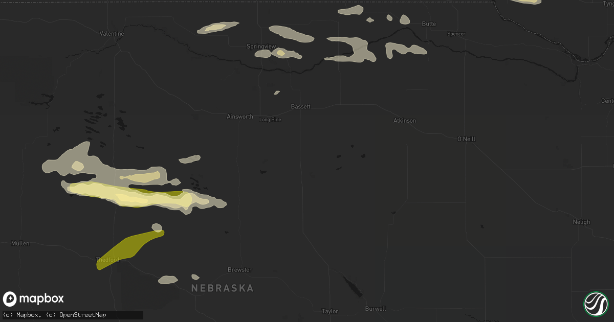 Hail map in Bassett, NE on August 3, 2026