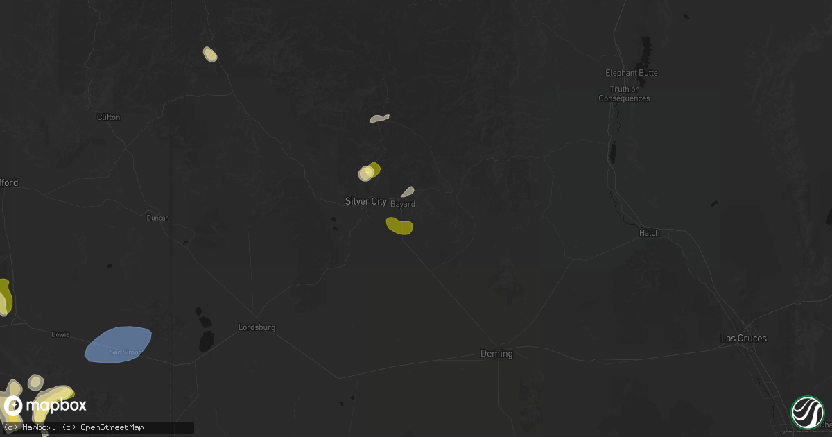 Hail map in Bayard, NM on August 3, 2026