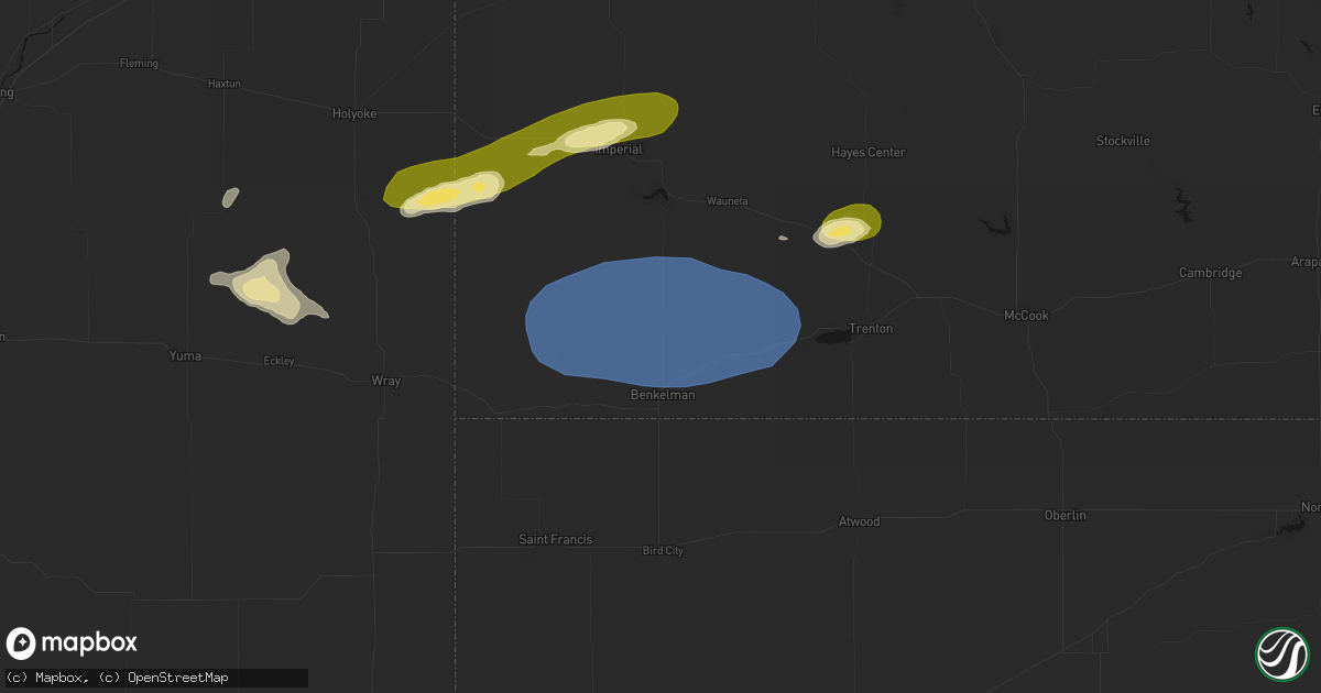 Hail map in Benkelman, NE on August 3, 2026