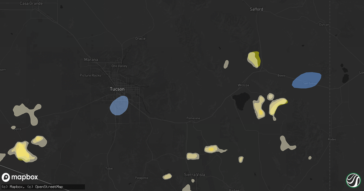 Hail map in Benson, AZ on August 3, 2026