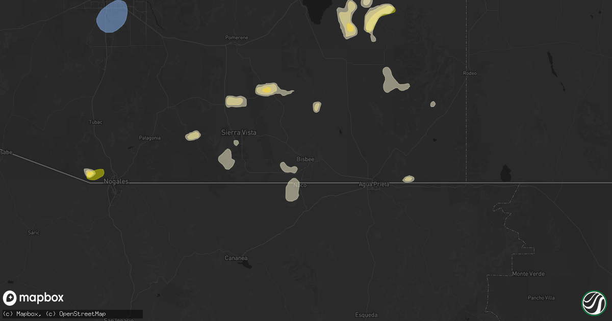 Hail map in Bisbee, AZ on August 3, 2026