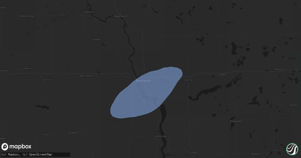Hail map in Bismarck, ND on August 3, 2026