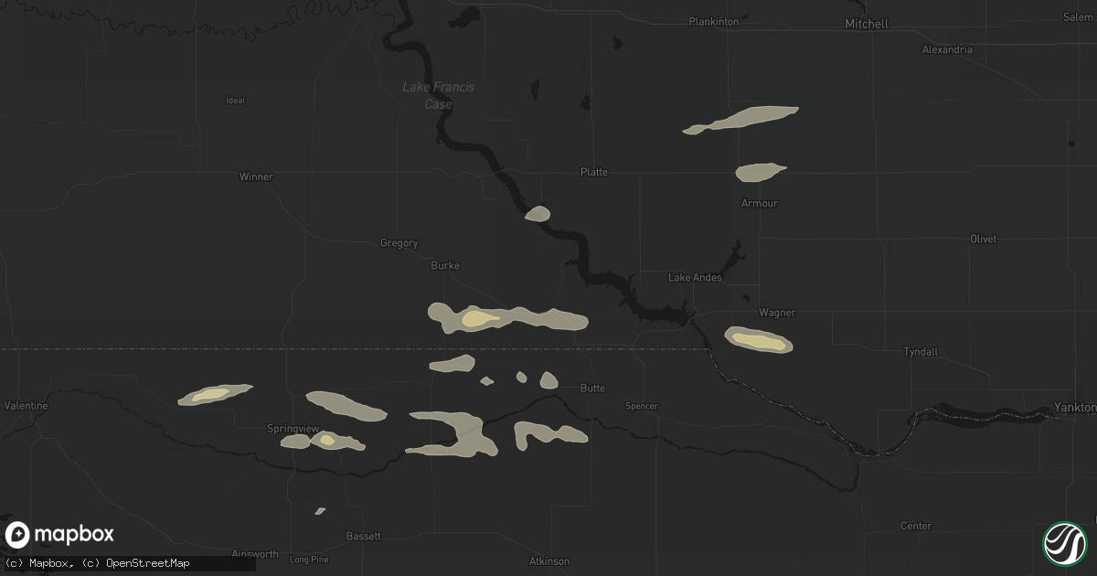 Hail map in Bonesteel, SD on August 3, 2026