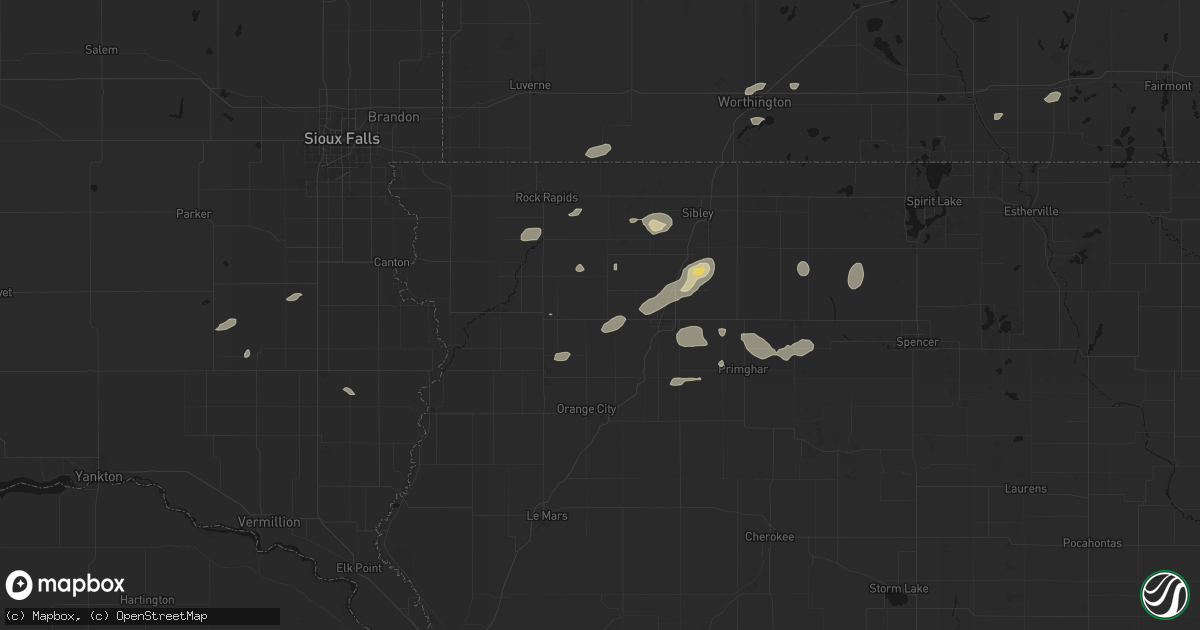 Hail map in Boyden, IA on August 3, 2026